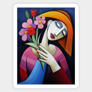 Lady With Flowers Sticker